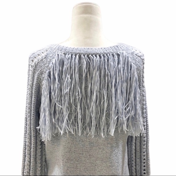 Scoop NYC Open Knit Fringe Sweater Blue Size Large Long Sleeve - Picture 4 of 6